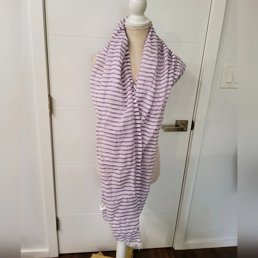 Max Mara Linen Blend Striped Purple and White Scarf